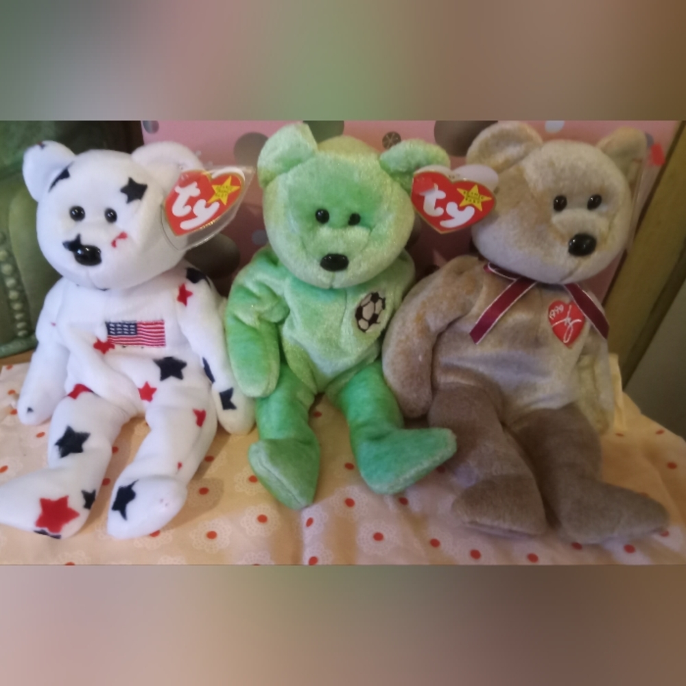 3 RETRO TY Beanie Baby Bears/ Like New Condition 90's